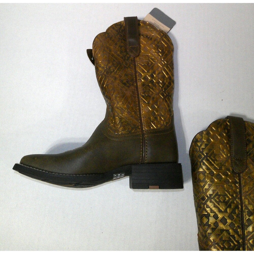 New NWT NIB Boots Womens 5.5 Ariat Round Up Western Metallic Copper Blanket Embo - Picture 4 of 9